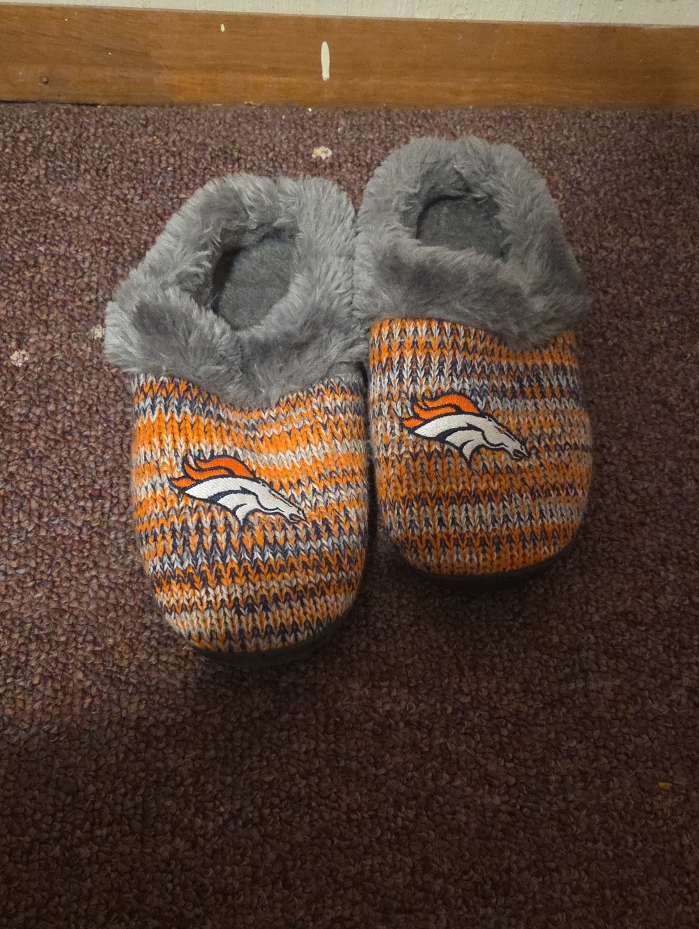 Womens  Orange & Gray Knit Slippers